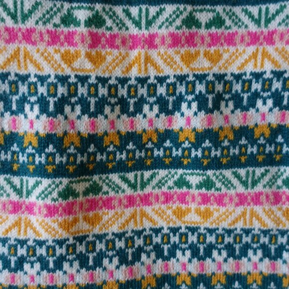 J.Crew AF063 Pink Green Fair Isle Wool-blend Nordic geometric scarf - Picture 7 of 16